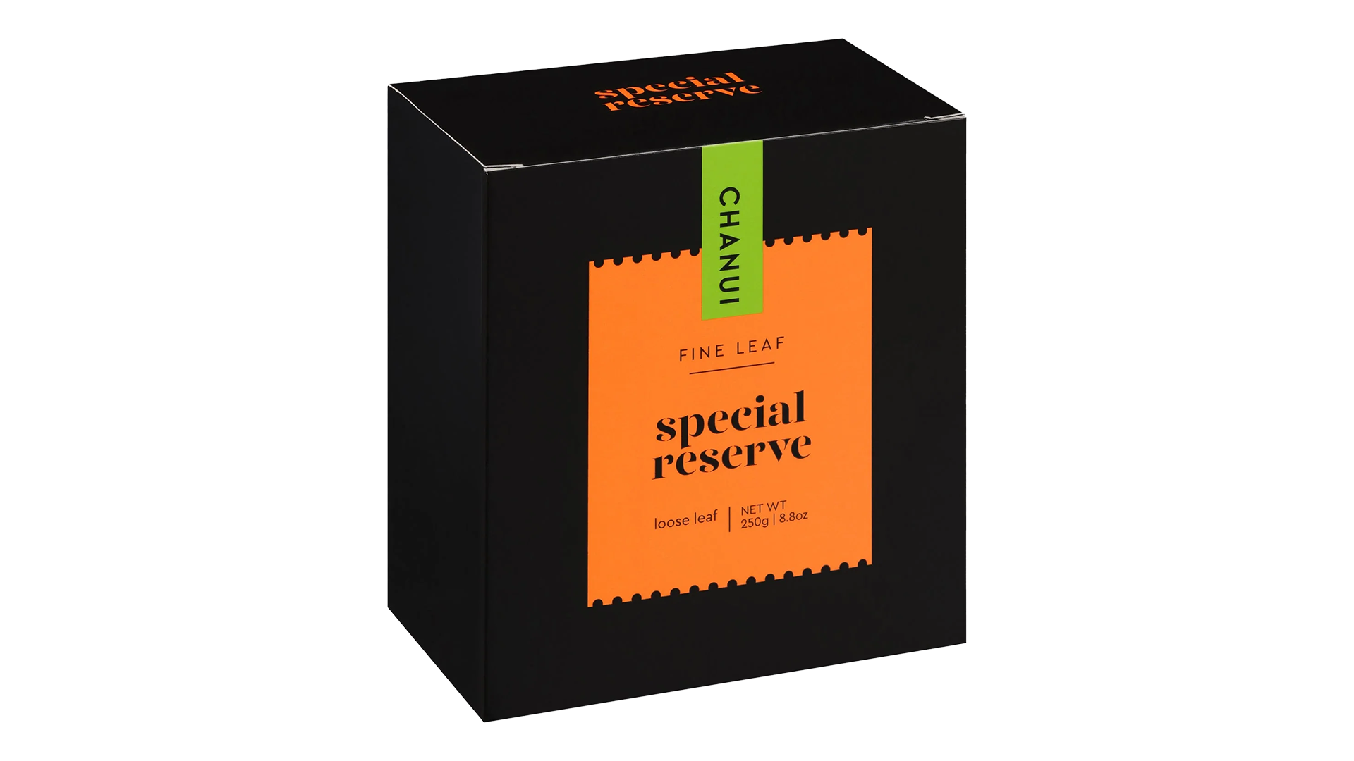 A box of Chanui Special Reserve loose leaf tea.