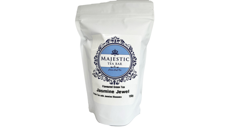 A bag of Majestic Tea Bar Jasmine Jewel green tea.