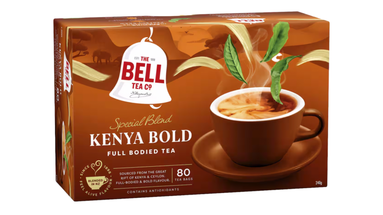 A box of Bell Kenya Bold tea bags.