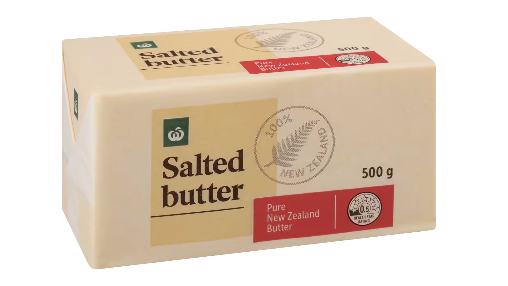 A block of Woolworths brand butter
