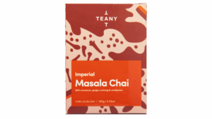 A box of Teany Masala Chai loose leaf tea.
