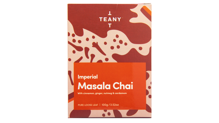A box of Teany Masala Chai loose leaf tea.